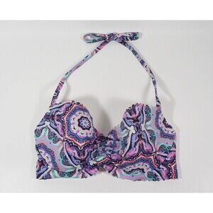 Victoria Secret Lavender Purple Print Ruched Halter Underwire Bikini Top Sz 36D